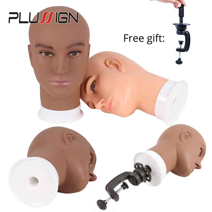 Famous Brand Plussign Male Bald Head No Hair Mannequin Jewelry Model Glass Hat Wig Display Base Man Pvc Training Practice Head