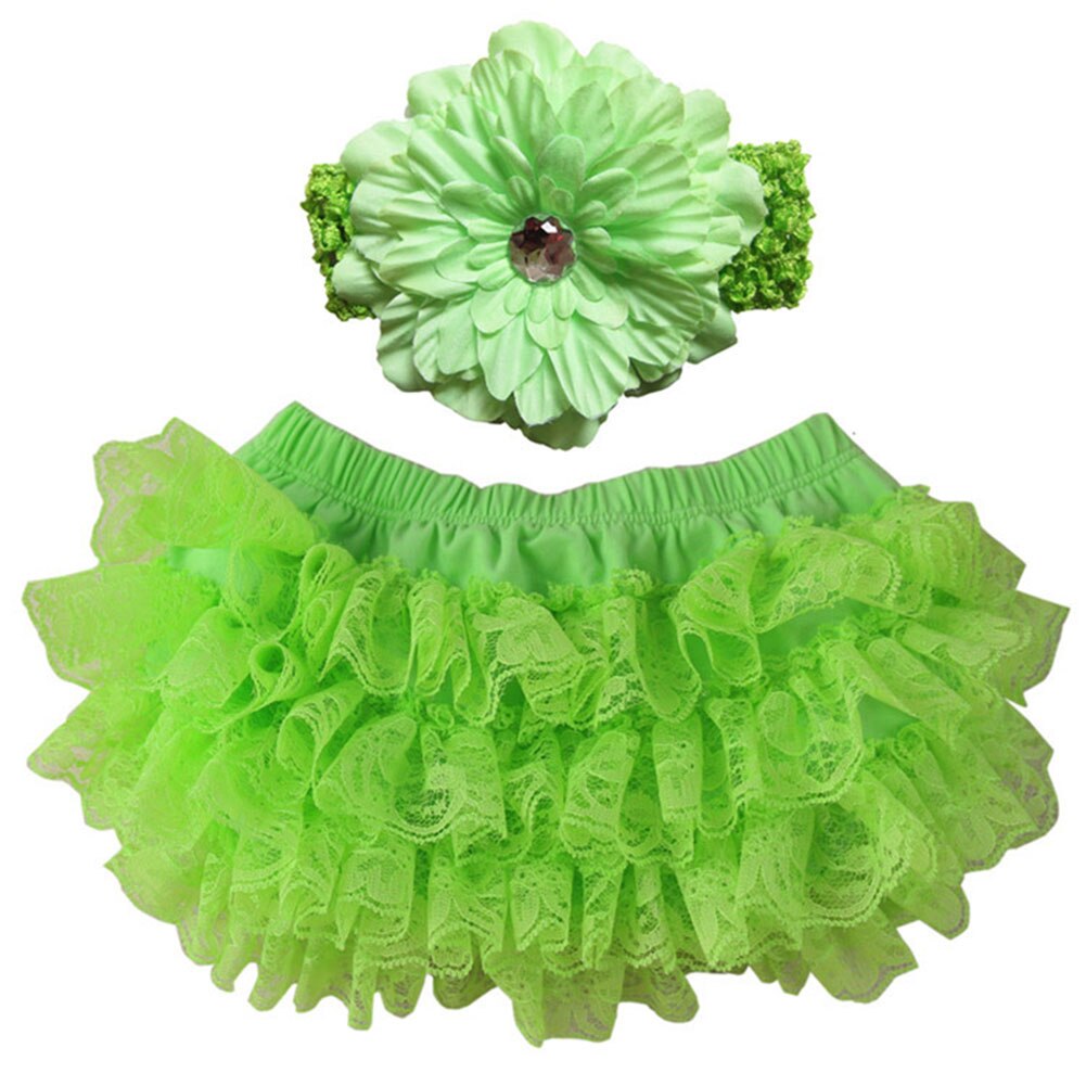Cute Baby Girl Bloomers Diaper Cover Headband Set Newborn Ruffle Panties Lace Infant Shorts NSV775: Green / 6M
