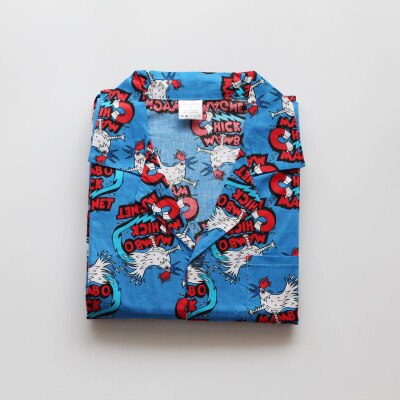Pyjamas herr kortärmad bomull hemma kläder cardigan shorts bomull pyjamas set ungdom pojke pyjamas: Blå kuk / L