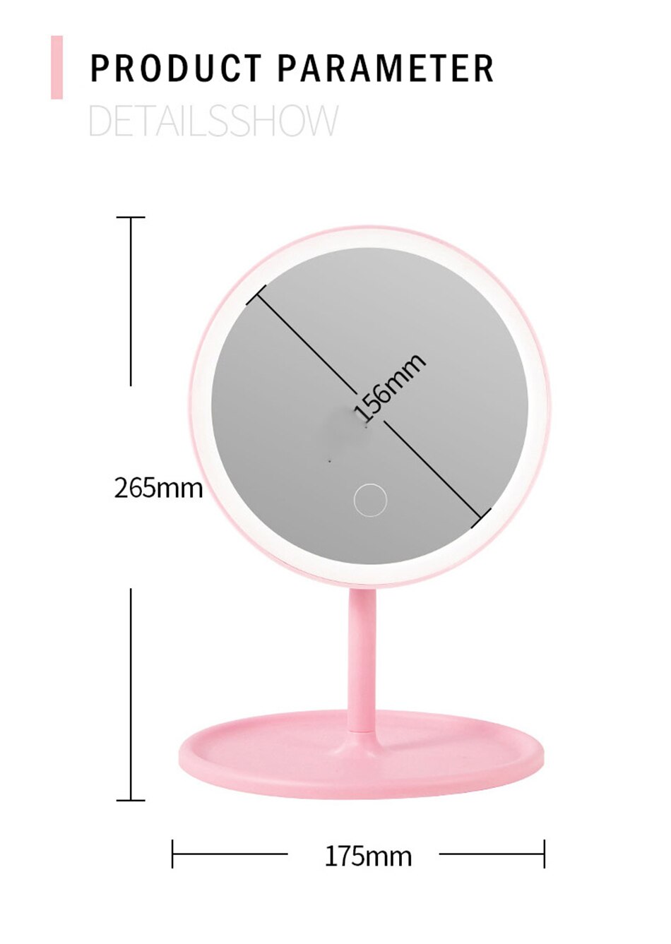 Escritorio Mesa Redonda espejo de tocador para maquillaje con luz Led 3 Color espejo cosmético portátil compacto de fondo de pequeños espejos