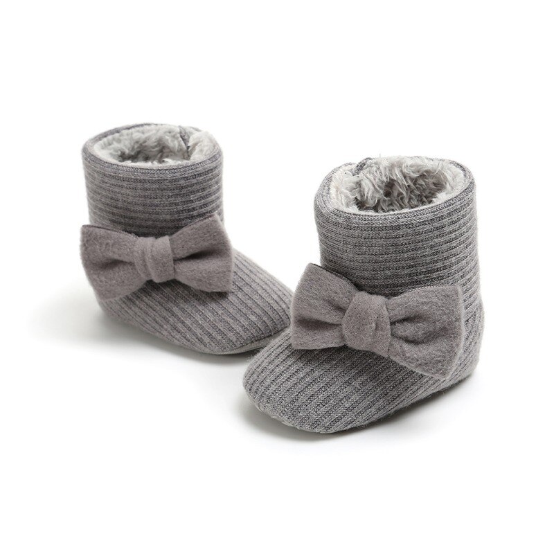 Leuke Grote Bow Knit Wol Plus Fluwelen Warme Laarzen Baby Laarzen Winter Baby Laarzen Meisje: Donkergrijs / 1
