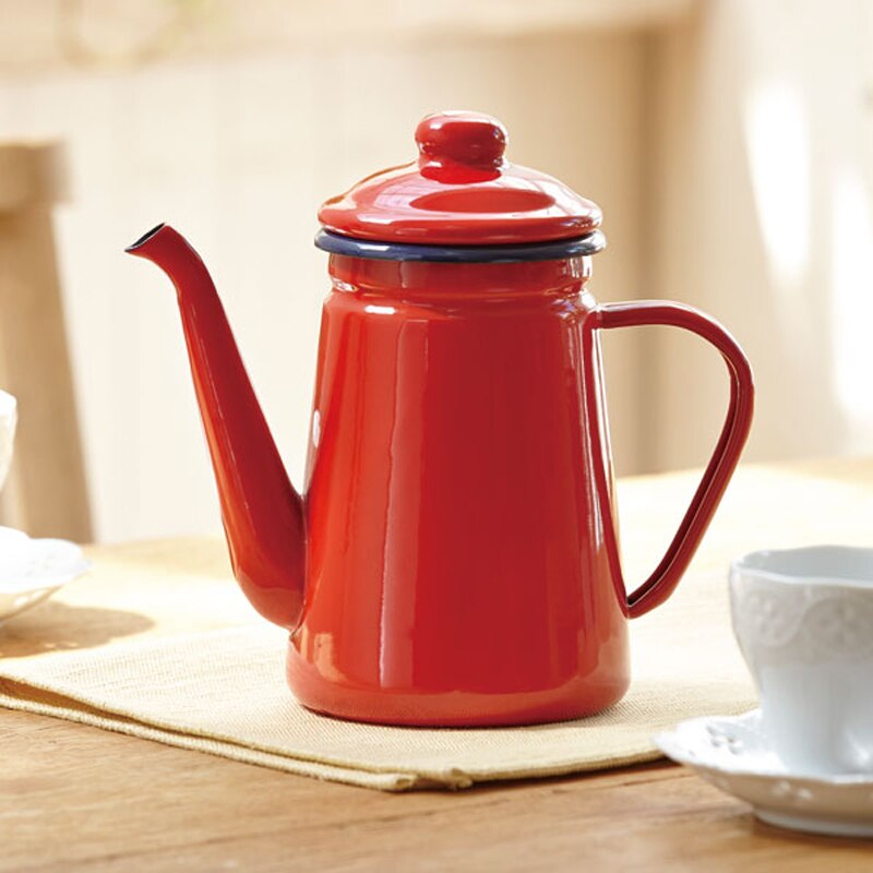1.1L High-Grade Enamel Coffee Pot Pour over Milk Water Jug Pitcher Barista Teapot Kettle for Gas Stove and Induction Cooker: Red