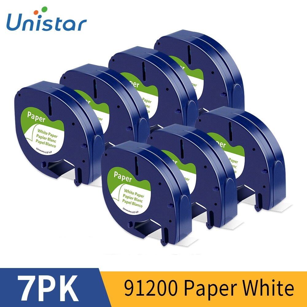 7Pack 91201 91200 Compatibel Voor Dymo Letratag Tape 12Mm Gemengde Kleur Plastic Tape Papier Tape Compatibel Voor Dymo letratag Lt100h: White Paper 7pcs