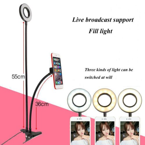 Selfie Flash-Ring Licht + Handy Halter 24 LED Kamera Lange Arm USB Clip Auf USB10-Level Helligkeit