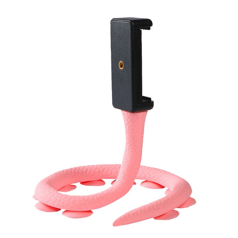 Mobiltelefonhållare söt orm resa utomhus lata fäste flexibel gummi bläckfisk vägg skrivbord 360 grader roterbar sugkopp: Rosa