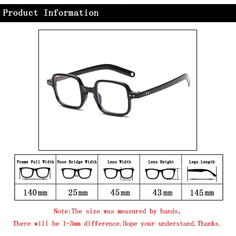 Antiblått ljus retro fyrkantiga genomskinliga glasögon unisex nitar klarglas glasögon kvinnor män närsynthet läsglasögon båge  l3