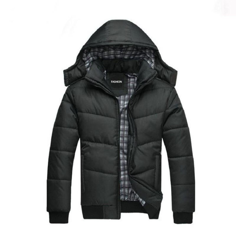 Men Black Hooded Keep Warm Padded Down Jacket Winter Outdoor Thremal Overcoat Outwear Windbreaker Hiking Camping Skiing Coat