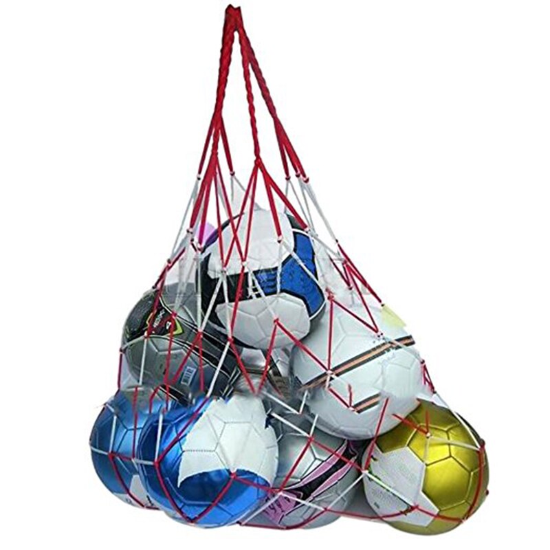 Portable Large Ball Pocket Bold Solid For Volleyball Football Basketball Net Mesh Bag Red And White Stitching Outdoor