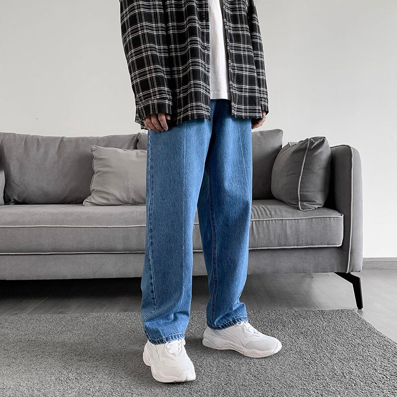 Pantalones vaqueros rectos de estilo coreano para hombre, informal Retro, azul, ropa de calle suelta, Hip-hop, M-3XL