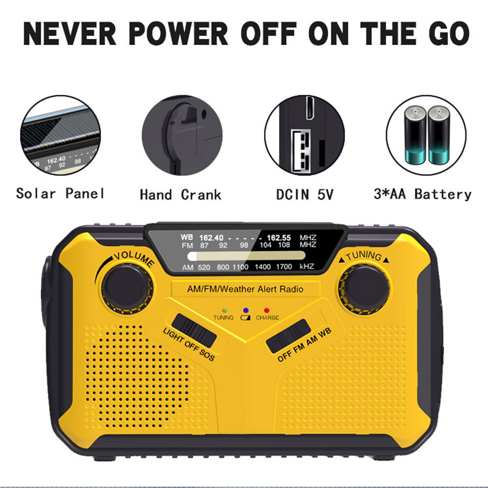 Radio Numérique FM/AM/WB Extérieur Solaire Manivelle Lampe Torche Led Lecture Alarme Sos Batterie 2500 Mah Sortie Usb Prise Casque 3 5 Mm 76879796