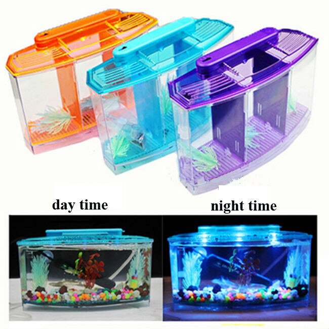 Pecera acrílica de tres divisiones, pecera Betta, luz Led para acuario, Incubadora, caja de cría, pecera Guppy, pecera, casa reptil de tortuga