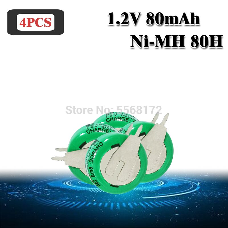 1.2V 80mAh Ni-MH Ni MH Rechargeable Batteries With Solder Pins Rechargeable Button Cell Battery For Electric Toys: 4pcs