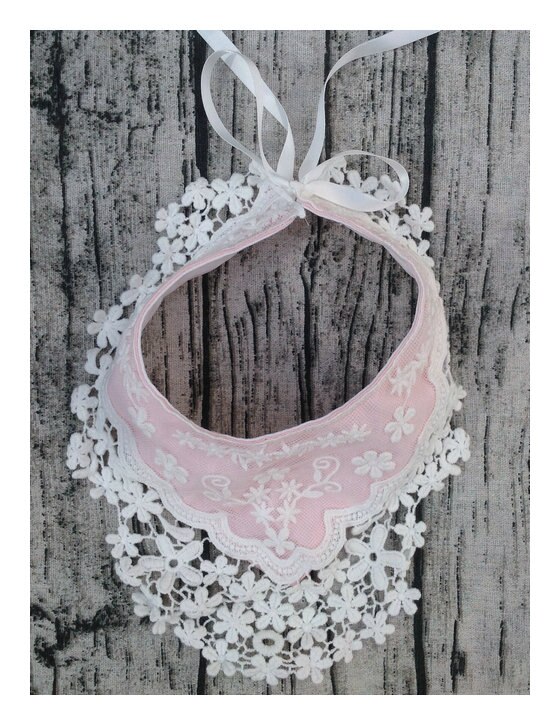 AURORA-babero blanco para bebé, babero de encaje para niña, babero para bebé, babero de encaje para niña, babero blanco para bebé, babero de encaje para bebé: Rosa