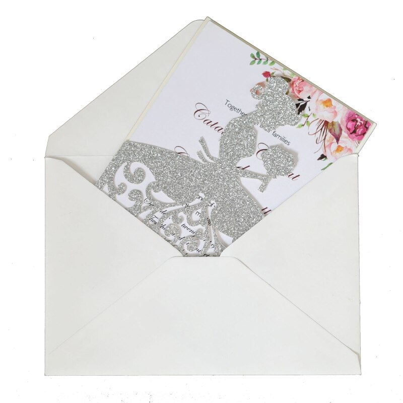 20pcs/set Wedding Invitations Cards Glitter Girl Greeting Card Invite Envelopes Bridal Engagement Party Supplies