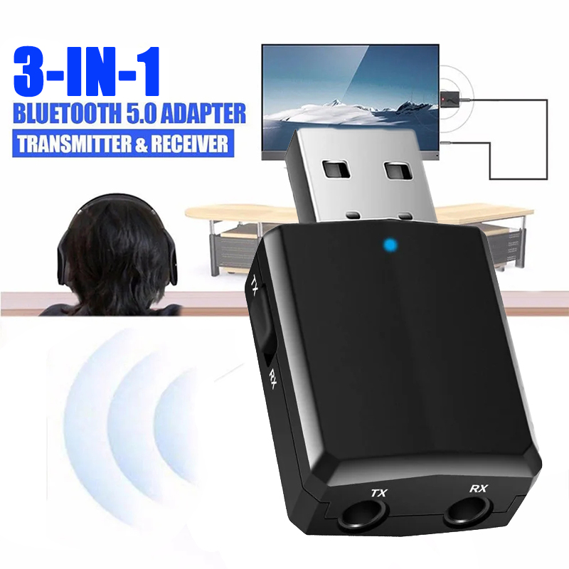 3-in-1 USB Bluetooth 5.0 Zender Ontvanger EDR Adapter Dongle 3,5 mm AUX voor TV PC Laptop Hoofdtelefoon Thuis Stereo Auto HIFI Audio
