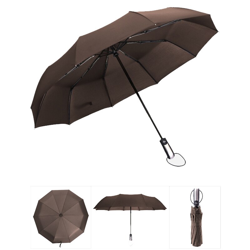 Paraguas resistente al viento totalmente automático paraguas para lluvia para hombres 3 paraguas plegable de paraguas compacto grande de viaje de negocios coche 10K paraguas: Coffee Color