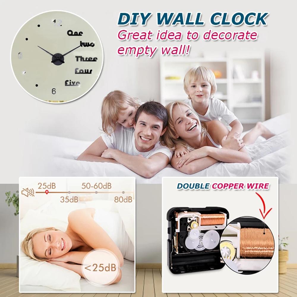 DIY Large Wall Clock Modern 3D Wall Sticker Clock Silent Home Decor Living Room Acrylic Quartz Horloge Wall Clock