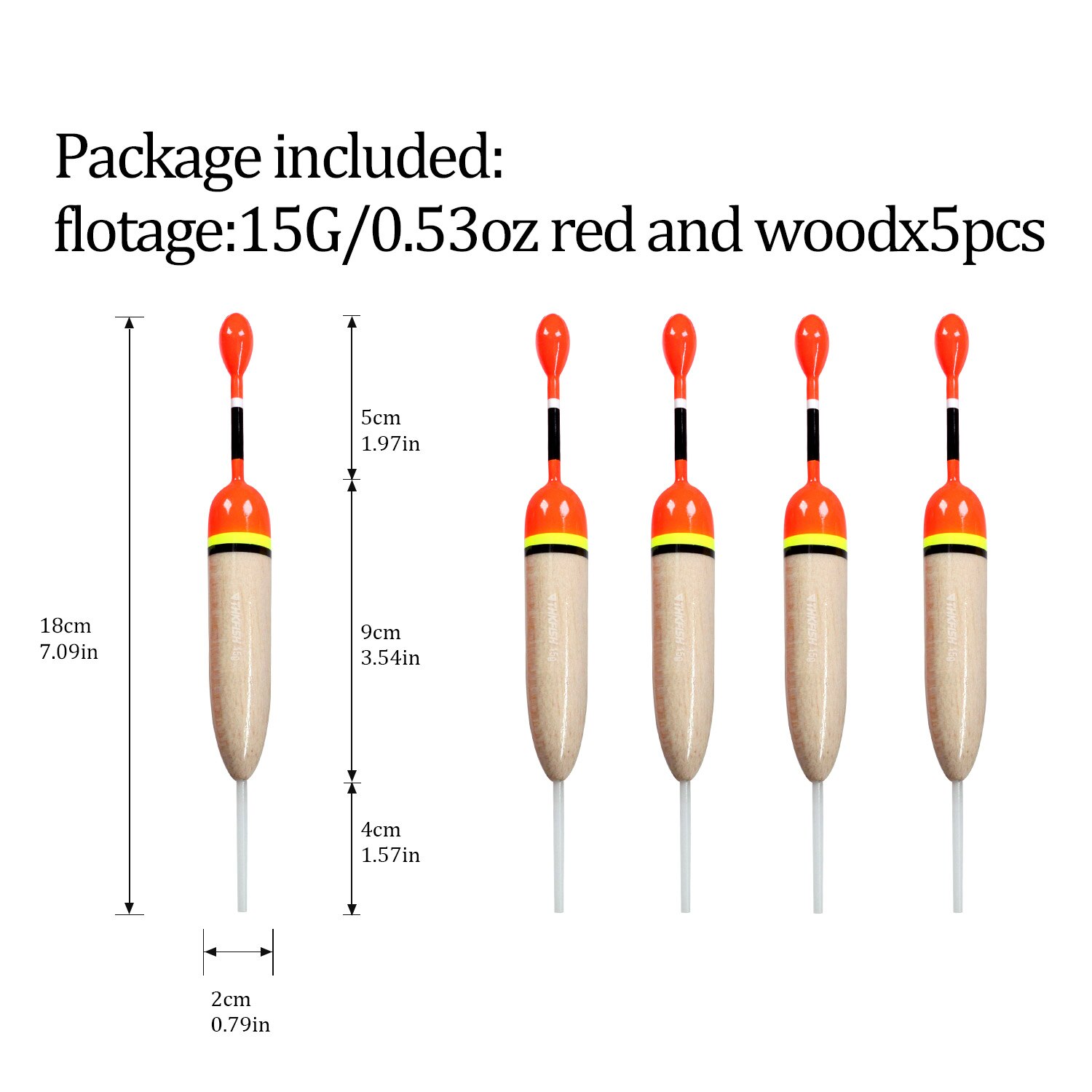 Lot de 5 flotteurs de pêche en bois, 15g, 5g: 5pcs 15g wood
