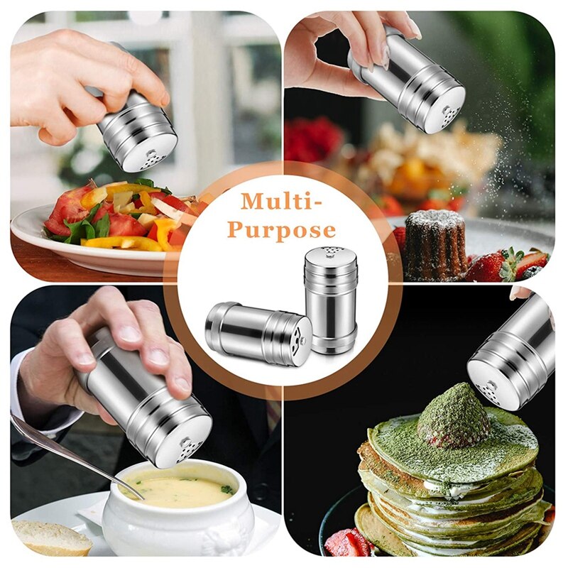 ! 6 piezas de sal y pimienta de acero inoxidable con tapa giratoria, condimentos de especias de azúcar, olla de condimentos, olla de condimentos, Kitch