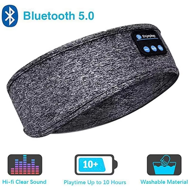 Bluetooth headphones for sports, sleep, headband, elastic wireless headphones, eye mask, wireless bluetooth headset, headband: Black
