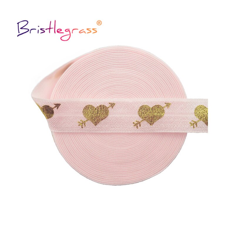 Bristlegrass 2 5 10 Yard 5/8 &quot;15Mm Cupido &#39;S Pijl Liefde Hart Folie Print Vouw Over Elastiek Foe spandex Bands Tape Hair Tie Naaien