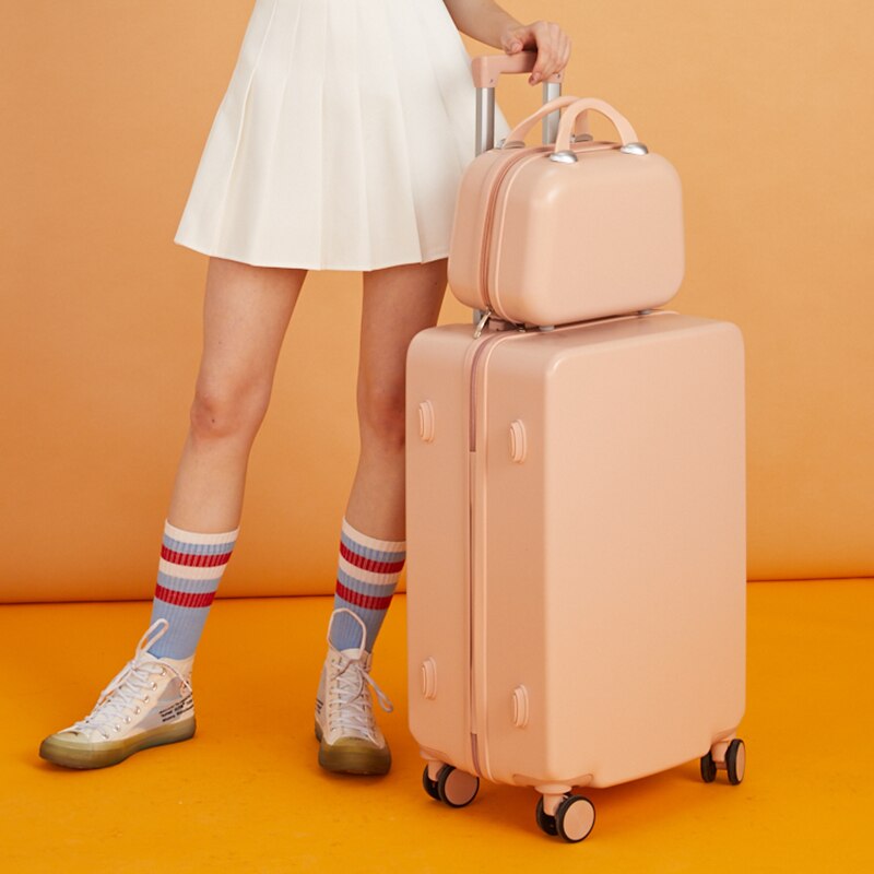 20"Suitcase Rolling Luggage With Travel Suitcase 캐리어 чемодан maletas de viaje trolley 캐리어 Luggage Set Suitcase: Pink Set