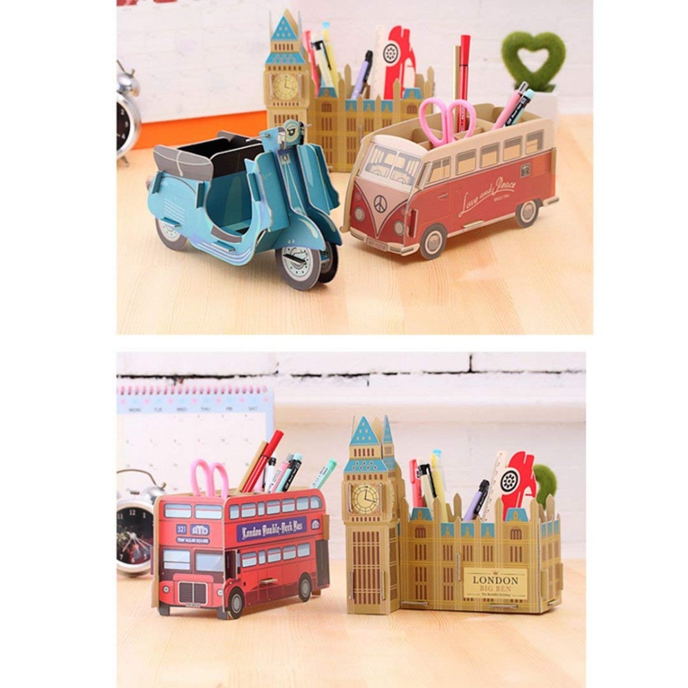 XRHYY Kids Cartoon DIY Paper Multifunction Desktop Storage Box Drawer Makeup Organizer Office Stationery Pens Storage Rack