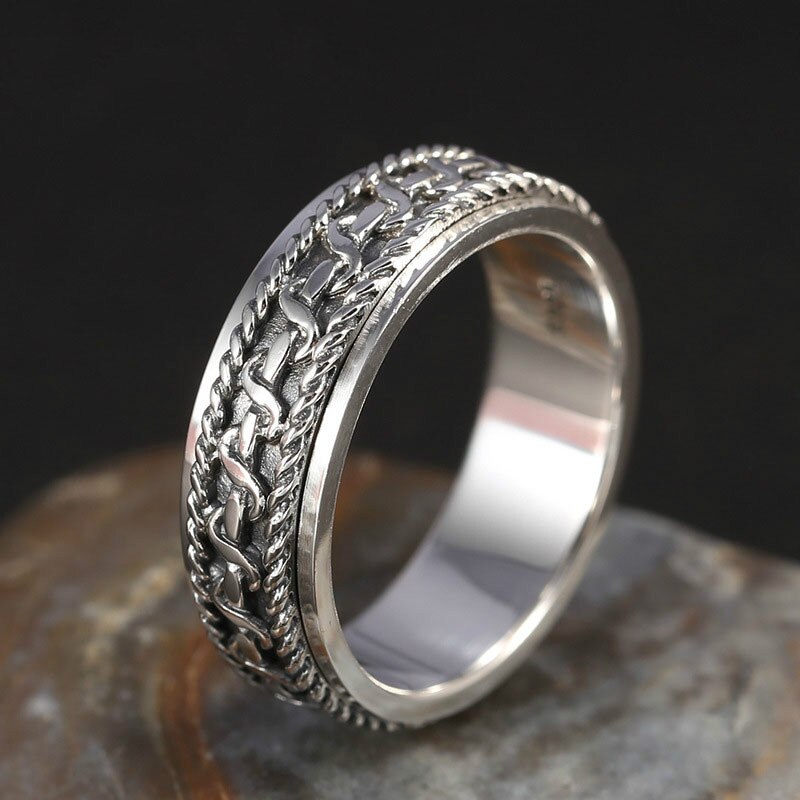 925 sterling sølv vintage sort ring til mænd og kvinder spinning thailand sølv joint ring smykker  s200