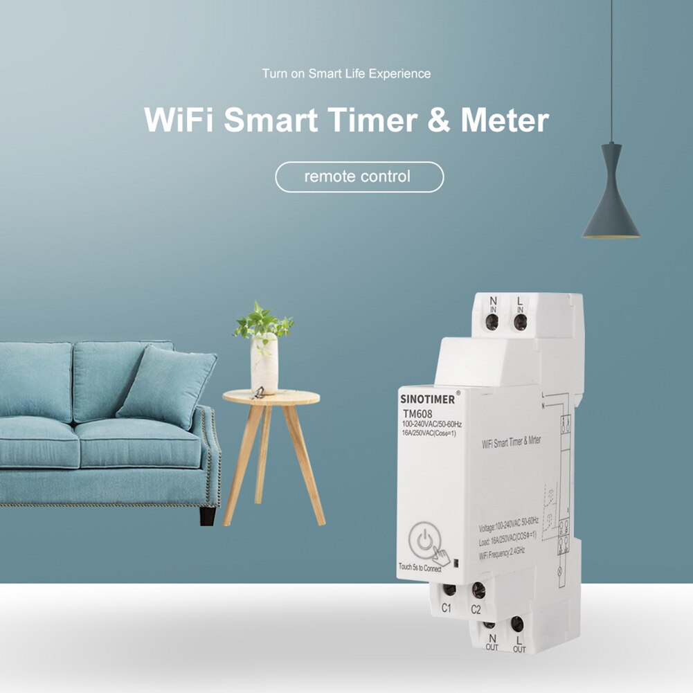 Tm608 smart wifi energimätare enfas energimätare mobiltelefonapp din järnvägstestare 16a 100-240v elmätare: Default Title