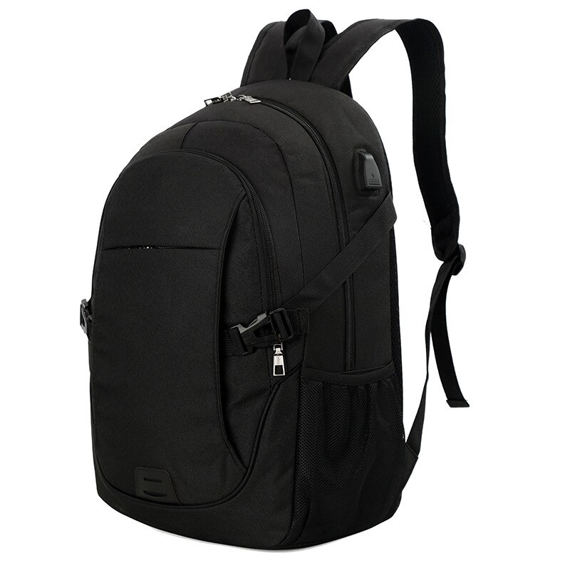 Mochila escolar informal para hombre, morral escolar con función de carga USB, para viaje de negocios: BLACK