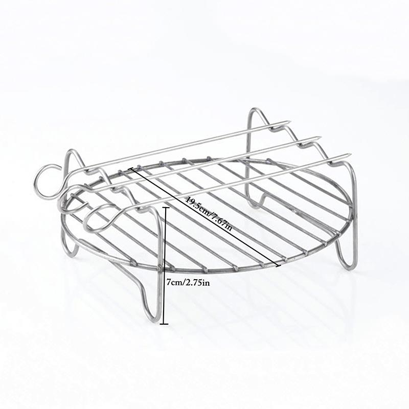 Rvs Airfryer Double Layer Rack Veelzijdige Ronde Roosteren Rack Grill Rack Met Spiesjes Bakplaat Diy Bbq Tool: L