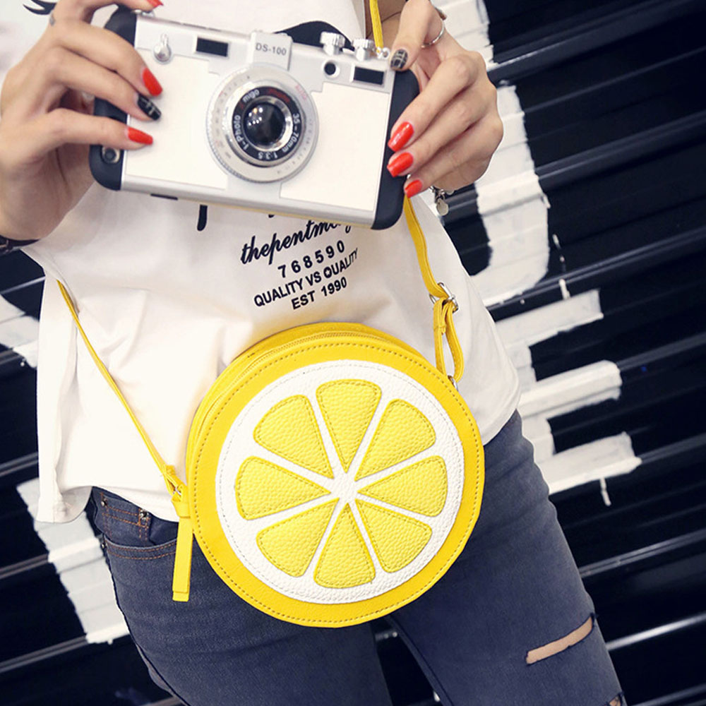 circulaire Orange citron femmes sac sacoche à fermeture éclair bandoulière étanche sacs à main Ptgirl sac main femme sacs à bandoulière