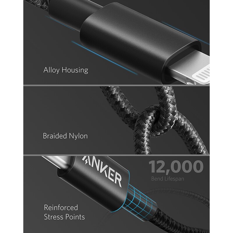 USB C to Lightning Cable, Anker Nylon USB-C to Lightning Charging Cord for iPhone 11 Pro/X/XS/XR / 8 Plus/AirPods Pro 3.3ft
