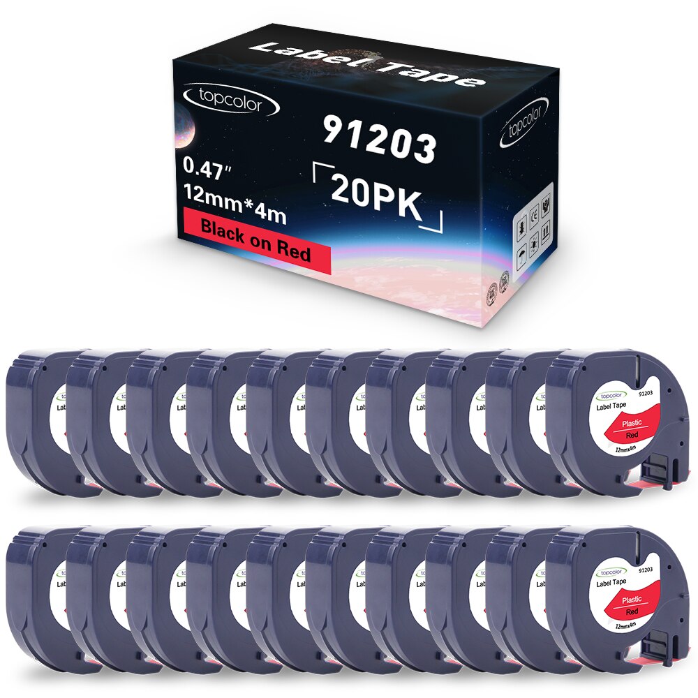 20PK Label Tape 12mm*4m Compatible Dymo Letratag Tape LT 12267 Black on Clear Transparent Sticker for Dymo Labeling Machine 100H: 20PK 91203