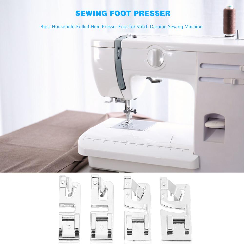 4pcs Sewing Machine Rolled Hem Foot Presser Home Stitch Quilting Accessories Embroidery Tools For Beginners 3.5x1.5x0.5cm