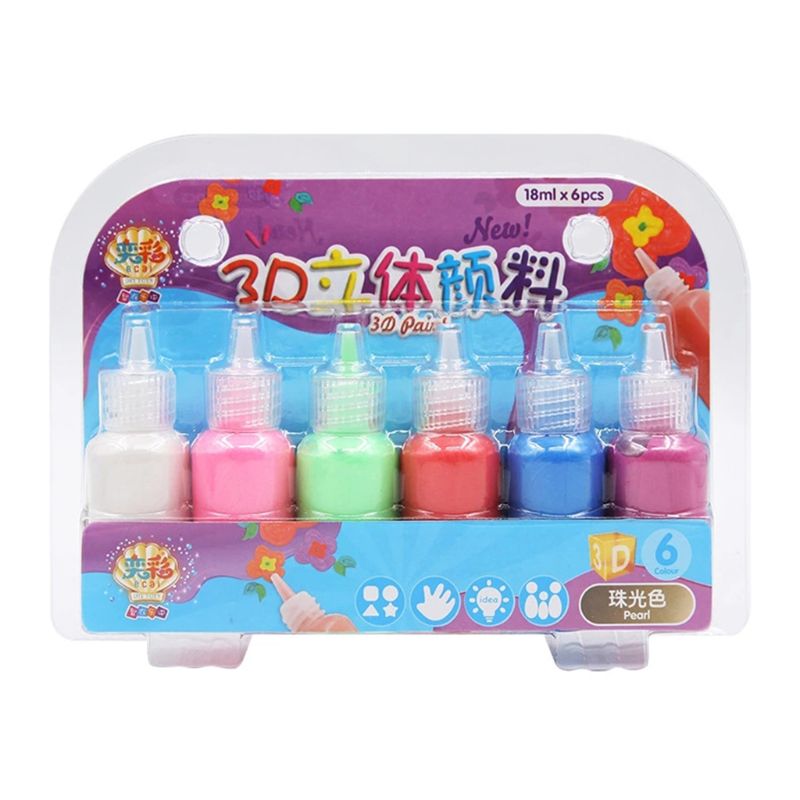 3D Acrylic Paints 6 Colors Kids 3D Acrylic Paint Pigment Set for Children Graffiti DIY Painting K1MA: 4