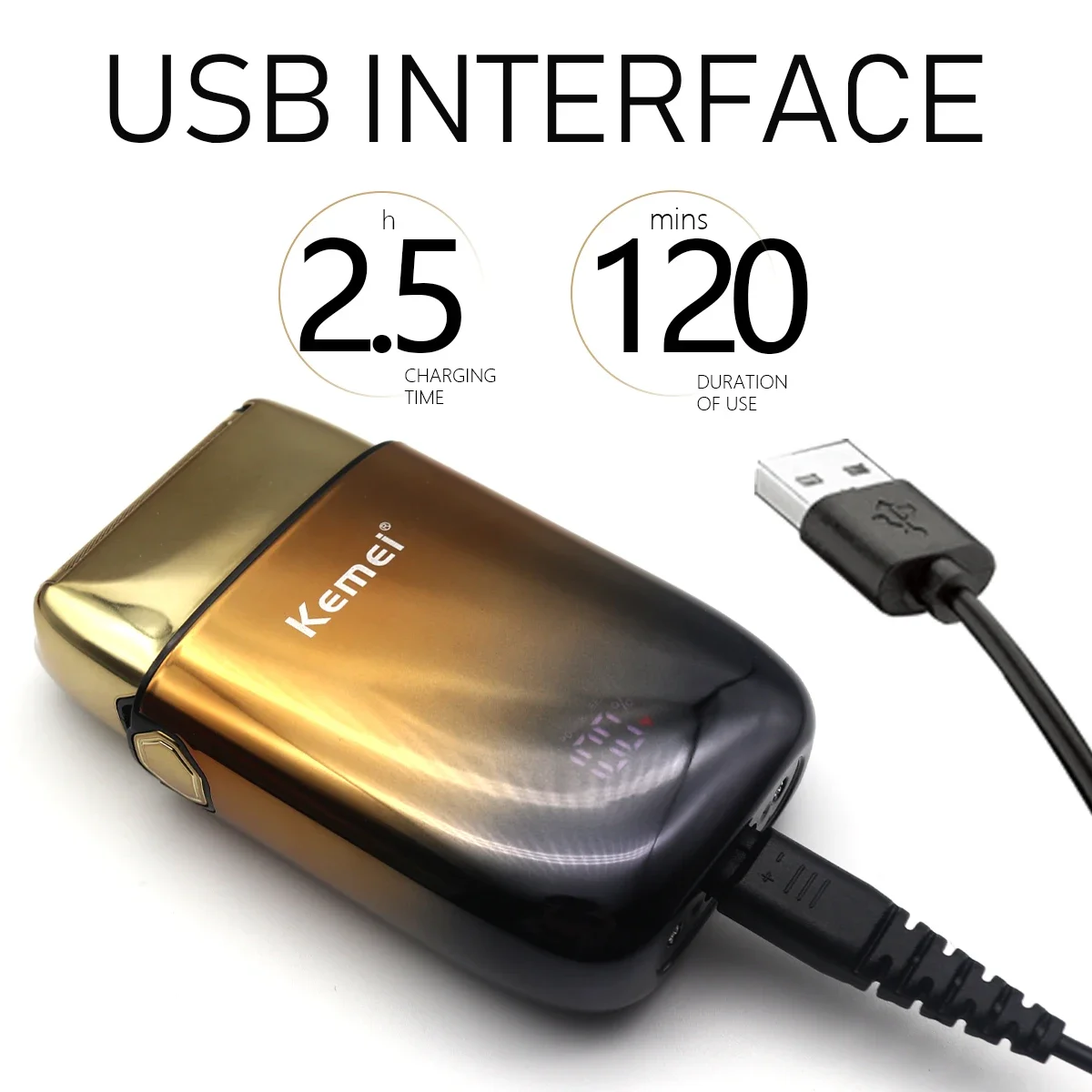 Kemei-KM-TX10 Scheermachine voor heren Dubbele foliemesjes USB Snel opladen LED-display Professionele tondeuse Haarsnijmachine