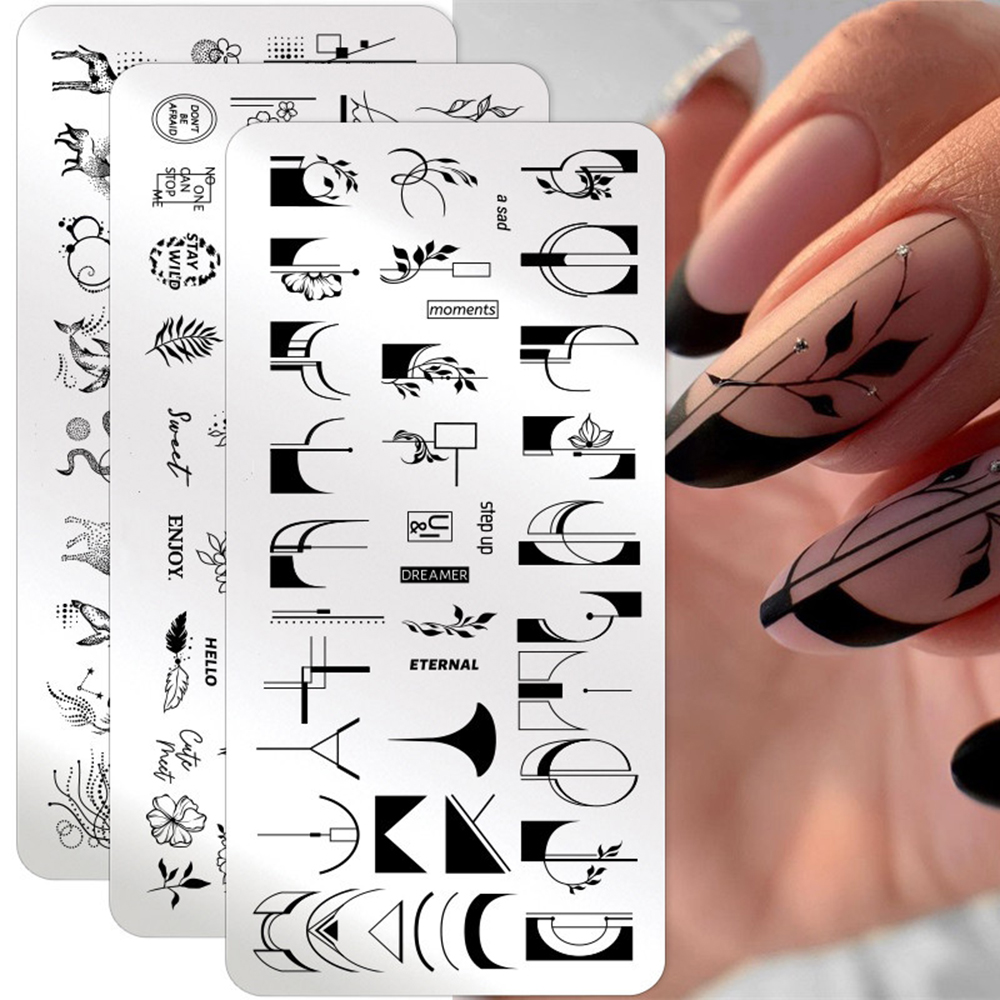 Geometrische Patroon Nagel Stempelen Plaat Nail Art Image Tekening Platen Stamper Schilderen Tool Rvs Dieren Foto &#39;S