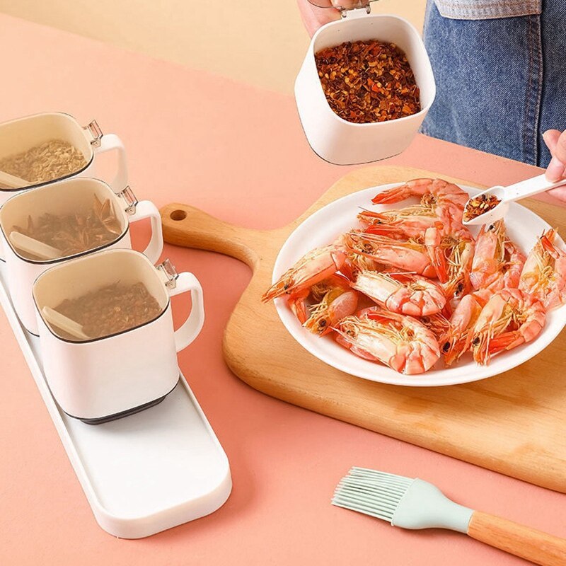 4 In 1 Spices Box Pepper Spice Shaker Kitchen Organizer Spices Seasoning Jar Set With Spoon Kitchen Tool