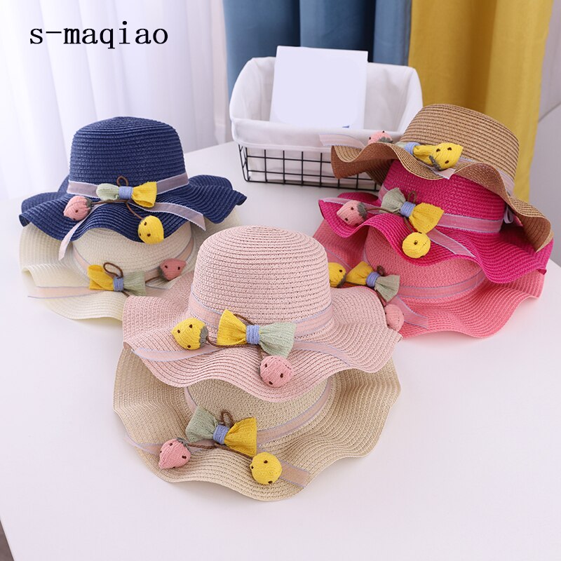 Gorro para el sol niña transpirable de verano sombreros de paja lindo flores dulce princesa sombrero niño protección UV para playa sombrero niños sombreros de 2-6 años