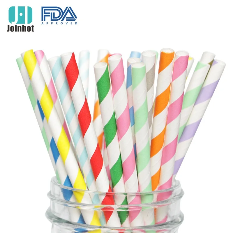 200 Biodegradable Paper Straws Assorted Rainbow Colors Striped Drinking Straws for Juice birthdays partys: MULTI