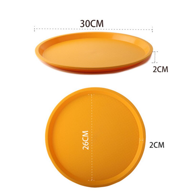non slip Round Plastic Tray Restaurant Serving Plate Lined Non-Slip Tray Coffee Drinks Tray Fast Food Serve Dishes Bar Tool: Yellow 30cm