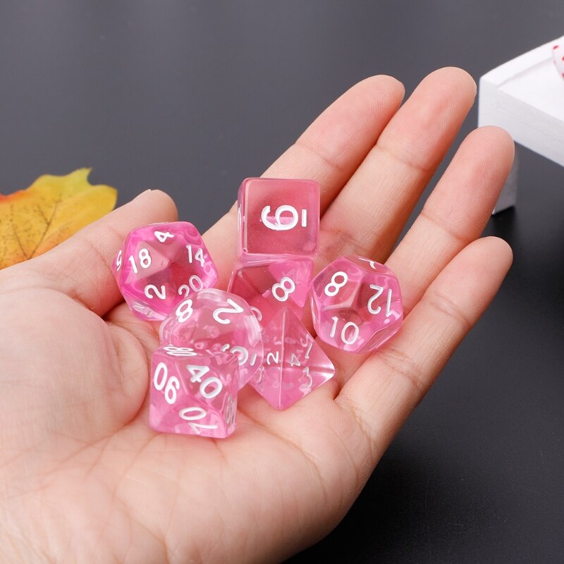 Jeu de dés polyédriques transparents, pour Dragon Pathfinder D20 D12 2xD10 D8 D6 D4, 7 pièces