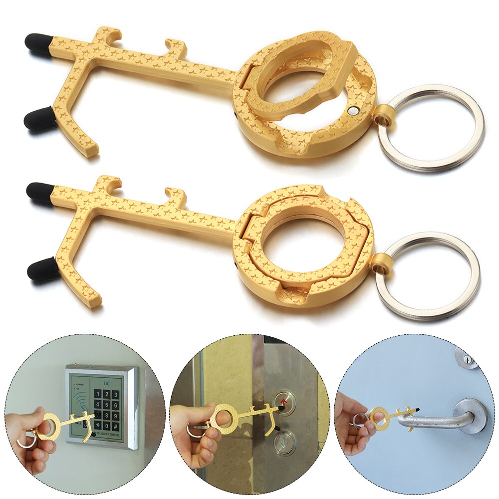 1PC wielofunkcyjny metalowy bezdotykowy mechanizm otwierania drzwi EDC bez dotykania winda mechanizm otwierania drzwi uchwyt breloczek przycisk akcesoria