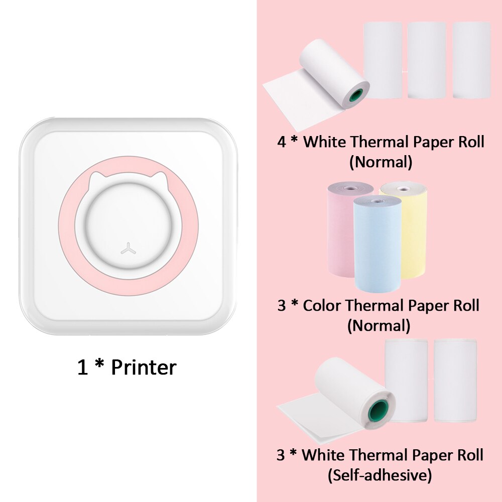 VIP LINK Pocket Thermal Printer Portable 200dpi Photo Label Memo List Printing Wireless Printer: Pink Set 5