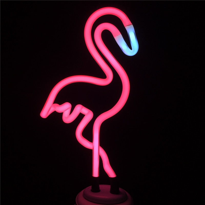 3d flamingo kaktus neonskylt ledrörlampa äkta glasrör neon retro belysningskraft  by 4x aaa batteri eller usb kabelbelysning