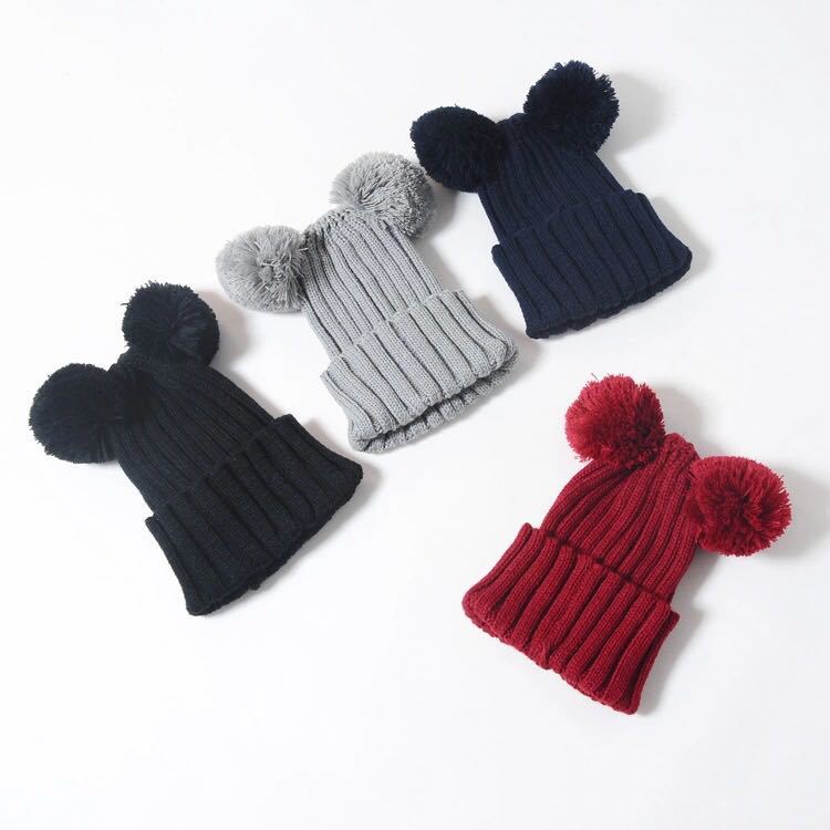 Kinderen meisjes baby muts gebreide wollen tijk muts met omslag herfst en winter warme muts twee ballen