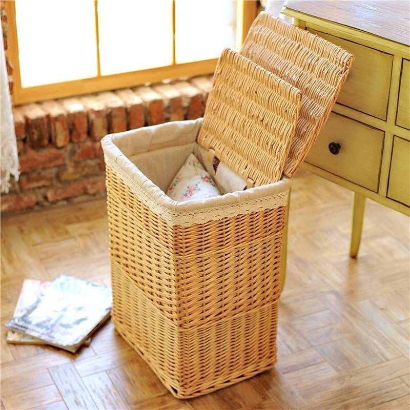 Sundries storage baskets rattan garden fabric wicker hamper basket with lid storage box storage box