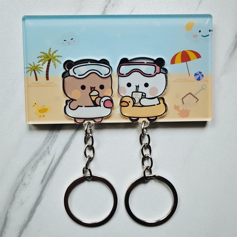 Creatieve Muur Sleutelhouder Leuke Cartoon Acryl Sleutelhanger Hanger Sleutel Haken Organizer Rack Home Decor Koelkast Stickers: Licht Geel
