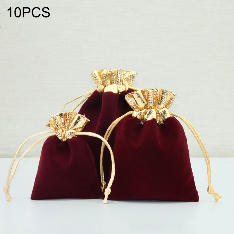 10 sztuk/partia rocznika aksamitna torby 7x9 10x12 12x15cm wino czerwone sznurek z organzy torby na prezenty ślubne opakowanie na biżuterie woreczki: wino czerwony / 10x12cm